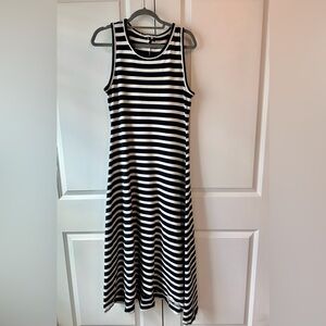 J.Crew Women’s High-Low Maxi Dress Navy and White Stripes (Size M)